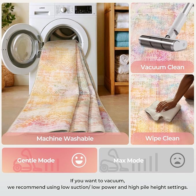 Kokia Abstract Area Rug Living Room 5x7 Washable Large Rug Bedroom Living Room Under Dining Table Soft Non Slip Stain Resistant Pink Orange Carpet Room Decor, Oslo Sunrise