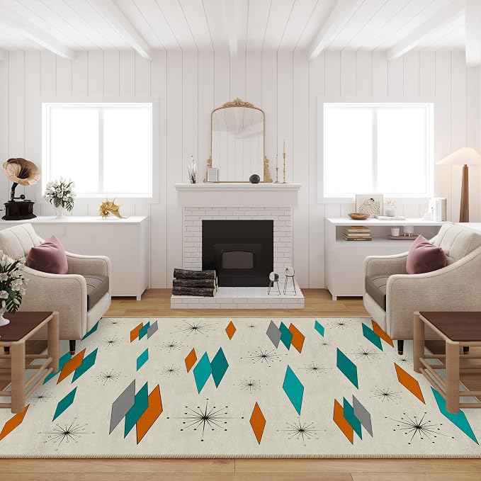 Mid Century Modern Rug for Living Room, Non-Slip Machine Washable Carpet Atomic Retro Area Rugs for Bedroom Dining Room Office Indoor Modern Home Decor 5'x7'