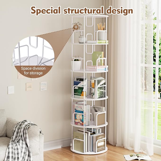 YZU Rotating Bookshelf 5 Tier 360 ° Display Spinning Bookshelf Tower, Revolving Bookcase Narrow Space Saving Swivel Book Shelf Corner Storage Organizer for Bedroom, Living Room Corner, Office