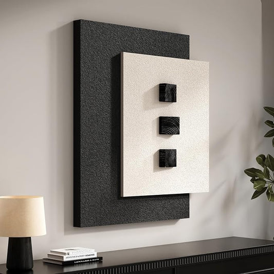 Cuspin Large Black and White Textured Wall Art for Living Room, Modern Minimalist 3D Artwork for Walls, Wood Blocks Paintings Wall Decor for Bedroom Dining Room Office Hallway