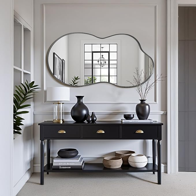 Suidia Irregular Wall Mirror, 40"x26" Bathroom Mirror Asymmetrical Mirrors Artistic Mirrors Decorative for Living Room Bedroom Bathroom Hallway Entryway, Black, Cloud Style