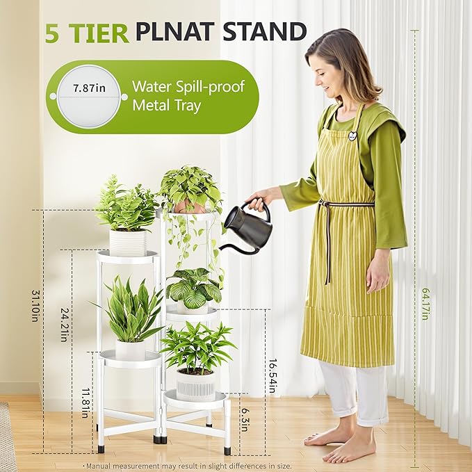 Cawukege 5 Tier Plant Stand Indoor, Tiered Plant Stand Outdoor for Multiple Plants, Corner Plant Shelf for Patio Balcony Porch Garden Living Room House,White