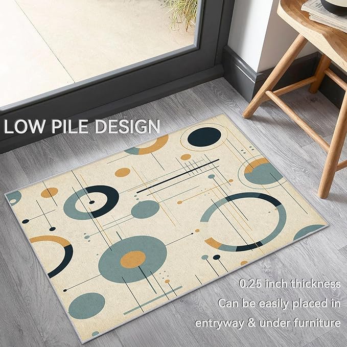 Mid Century Rugs for Living Room 4x6, Retro 50s Geometric Abstract Modern Pattern Design Area Rug, Mid Century Bedroom Decor Carpet, Non Slip, Washable (RG396)