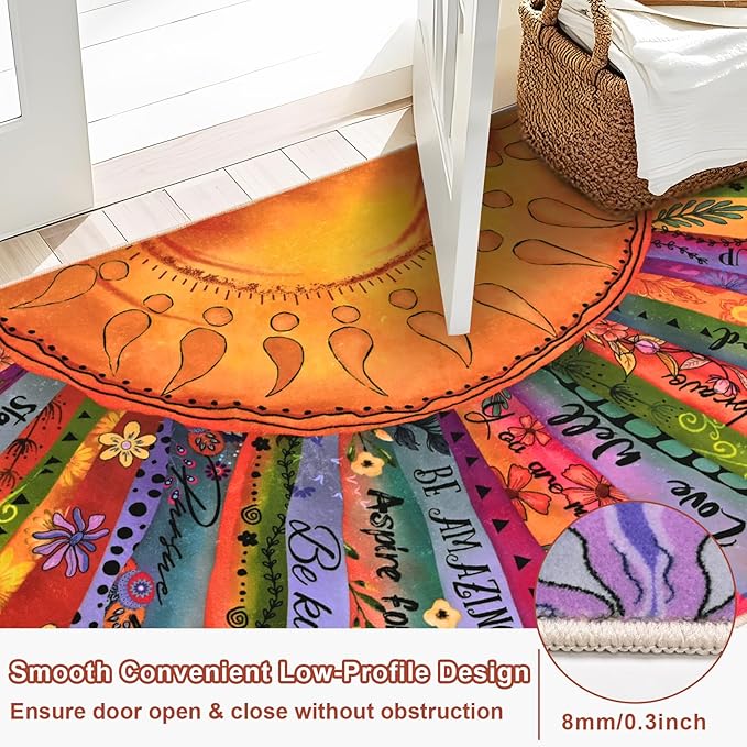 Likiyol Sun Runner Rug Non Slip 2x7'3 Inspirational Kitchen Runner Rug, Soft Faux Wool Runners for Hallways, Low Pile Washable Rug for Kitchen, Bedroom, Laundry Room