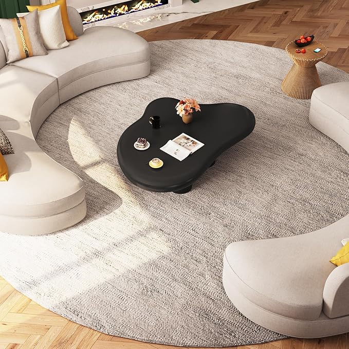 Guyii Cloud-Shaped Coffee Table, Modern Sofa Table with 4 Legs, Black Center Table, Small Irregular Tea Table for Living Room, Easy Assembly
