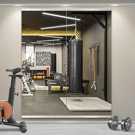 Home Gym Mirror for Wall,60x25x2PCS Full Length,Glass Frameless Body Large Mirror for Home Gym,Workout,Bedroom,Garage(Silver)