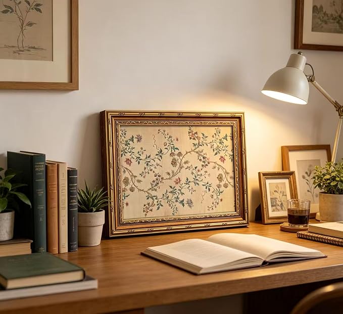 Vintage gold framed Floral Vine wall art Retro Beige Botanical Painting Canvas Prints Elegant Antique Flower French Leaf Wall Decor for Farmhouse Bedroom Living Room Home Decration 12x16in
