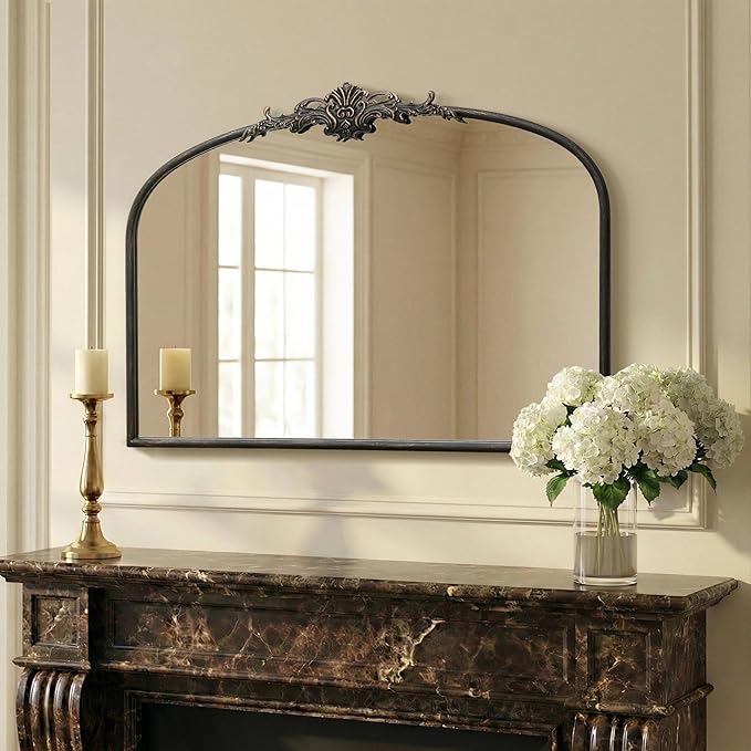 Besdomus Vintage Arched Black Mirror: 32"x24" Large Black Vintage Wall Mounted Mirror - Baroque Traditional Ornate for Living Room/Fireplace/Bathroom- Wall Decor for Interior Designers