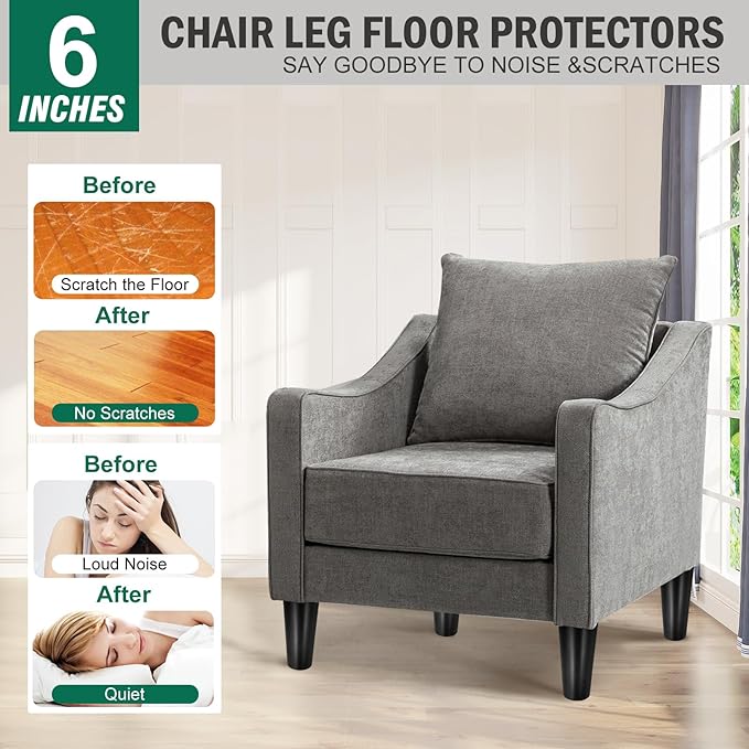 FoDau770 Black Rubber Wood Furniture Legs 6 Inches, Straight Tapered Wood Feet Mid Century Sofa Legs Set of 8, 5/16" UNC Furniture Feet for Cabinet Couch Dresser Chair Ottoman Table