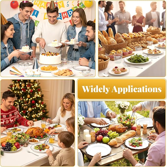 175 Plastic Dinnerware Set,Silver Disposable Dinnerware Set for 25 Guests Include 50 Plastic Plates,25 Silverware Set,25 Cups and 25 Napkins for Christmas,Party,Wedding,Thanksgiving
