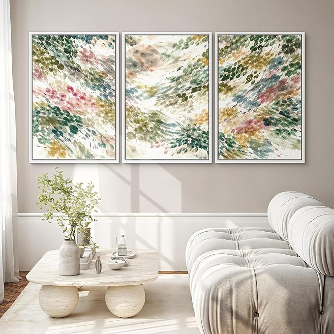 SIGNWIN Framed Canvas Print Wall Art Set Colorful Botanical Watercolor Brush Abstract Illustrations Modern Art Decorative Boho Relax/Zen Nordic for Living Room, Bedroom, Office - 24"x36"x3 White