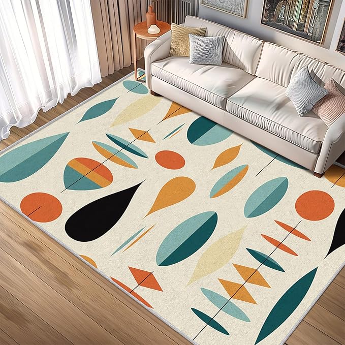 Mid Century Modern Rugs for Living Room 6x8, Retro 50s Geometric Abstract Pattern Design Area Rug, Mid Century Modern Bedroom Decor Carpet, Non Slip, Washable (RG459)