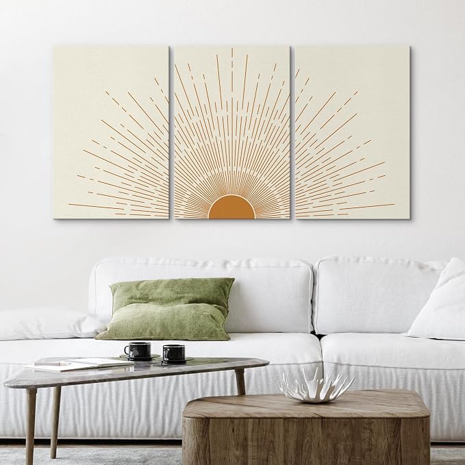 wall26 Canvas Print Wall Art Set Boho Mid-Century Orange Minimal Shining Sun Galaxy Nature Abstract Illustrations Modern Bohemian Decorative for Living Room, Bedroom, Office - 24"x36" x 3