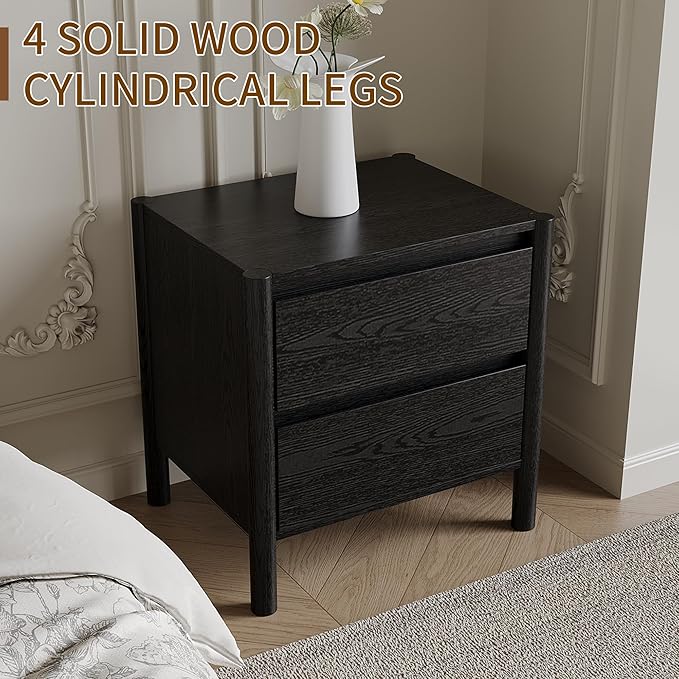 CHUWELL 2 Drawer Dresser for Bedroom, 19.7" Wide Mid Century Chest of Drawers with 4 Solid Wood Cylindrical Legs and 2 Large Storage Space, Wood Dresser for Bedroom(Black)