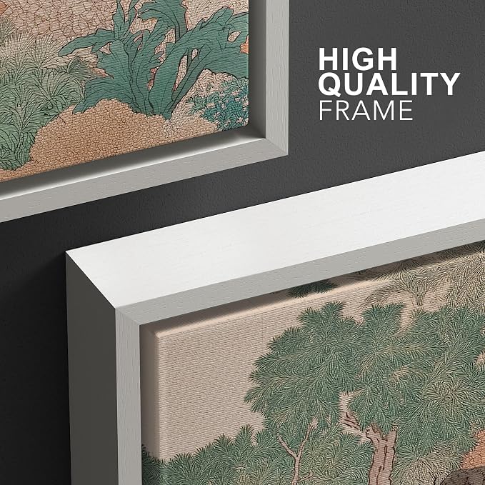 wall26 Framed Print Wall Art Set Vintage Japanese Garden Landscape Decorative Minimal Relax/Zen for Living Room, Bedroom, Office - 16"x24"x3 White