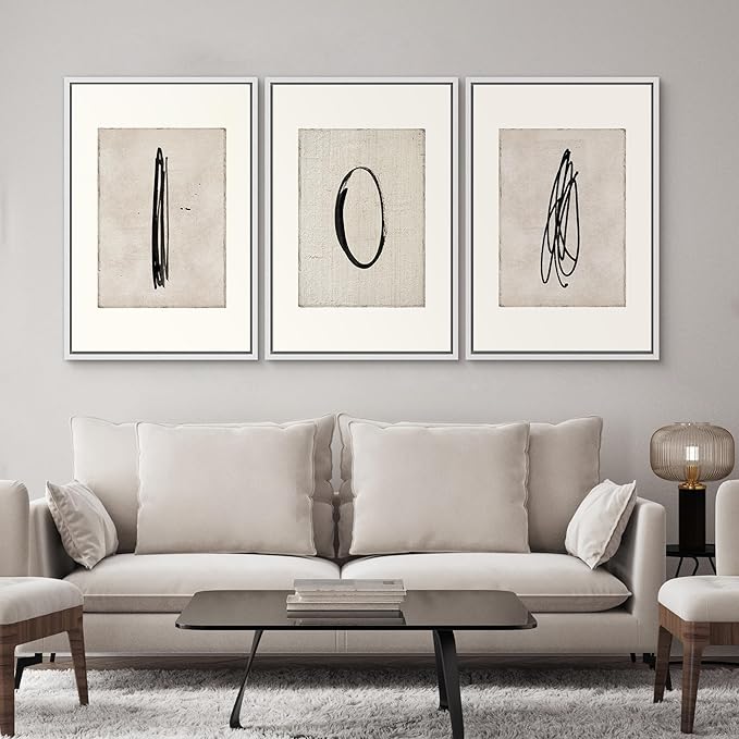 SIGNWIN Framed Canvas Print Wall Art Set Mid-Century Modern Paint Strokes Abstract Shapes Illustrations Modern Art Decorative Minimal Multicolor for Living Room, Bedroom, Office - 24"x36"x3 White