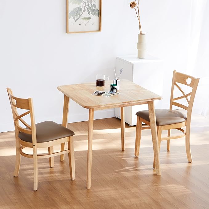 Livinia Canberra 27.6" Square Wooden Dining Table/Mid Century Modern Malaysian Oak Kitchen Table (Natural-Oak) Table Only
