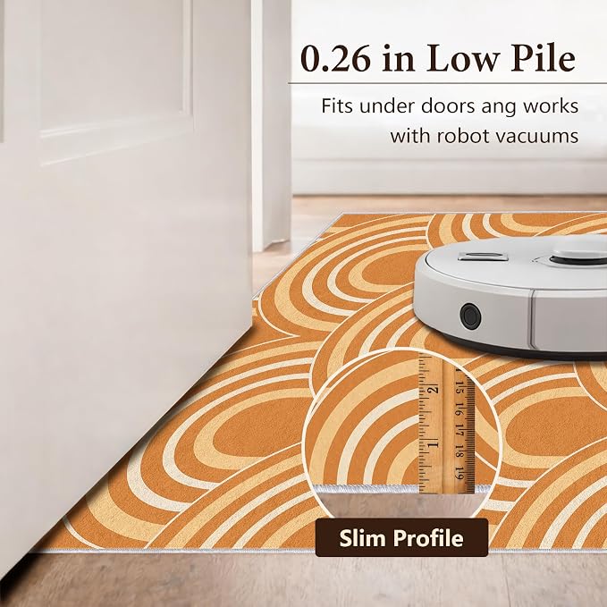 Terracotta Arch Area Rug 6 x 9 ft, Mid-Century Modern Geometric Rug, Burnt Orange Cream Abstract Washable Rug, Soft Low Pile Non-Slip Carpet for Living Room Bedroom