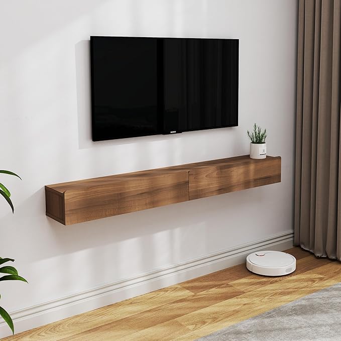 Floating Solid Wood Console Table, 47'' Wall Mounted Narrow Entryway Table with Storage Shelf, Modern Couch Shelves Small Entry Way Tables for Entryway, Front Hall, Hallway (Walnut, 47.24IN)