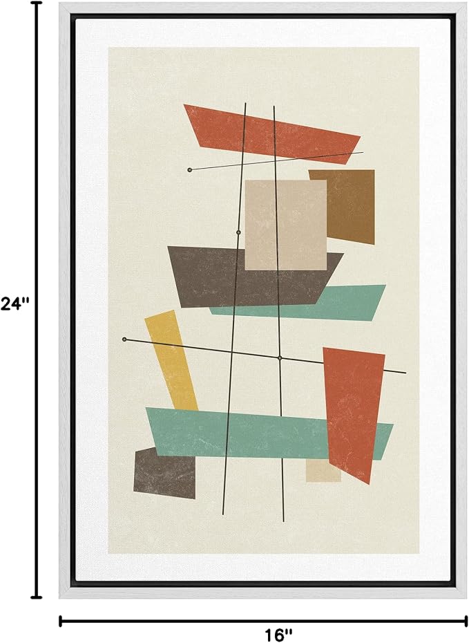 Woodrose Framed Canvas Print Wall Art Geometric Vintage Colorful Block Abstract Shapes Illustrations Modern Minimalist Chic Relax/Calm Multicolor for Living Room, Bedroom, Office - 16"x24" White