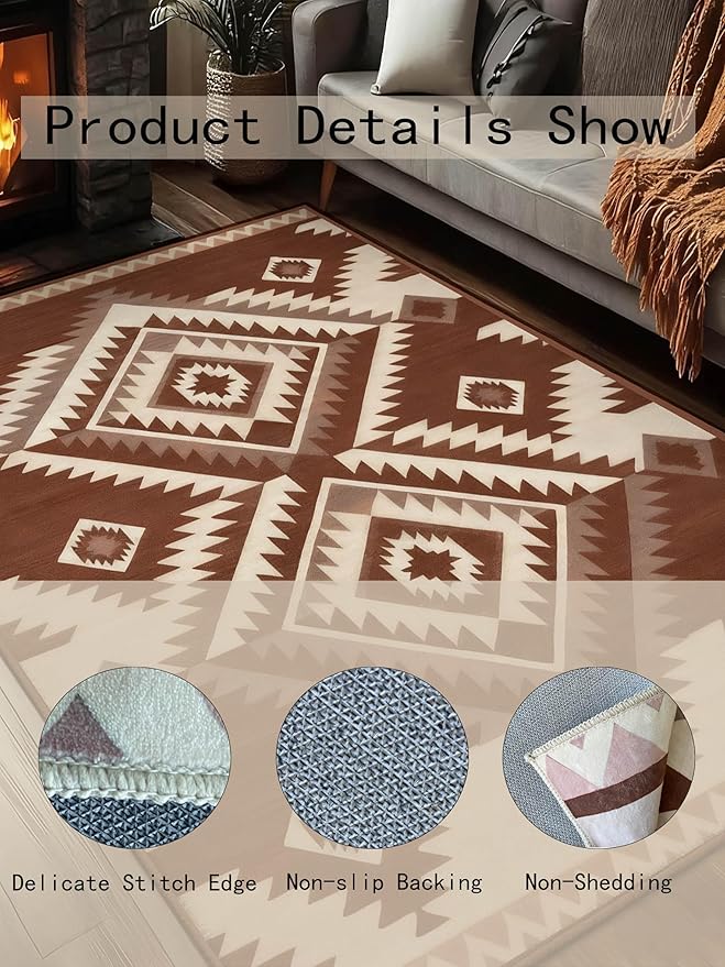 7x9 Geometric Rug, Mid Century Modern Rug for Living Room, Colorful Geometric Rugs, Mid Century Rugs, Abstract Carpet, Non-Slip Washable Carpet, Abstract Bedroom Kitchen