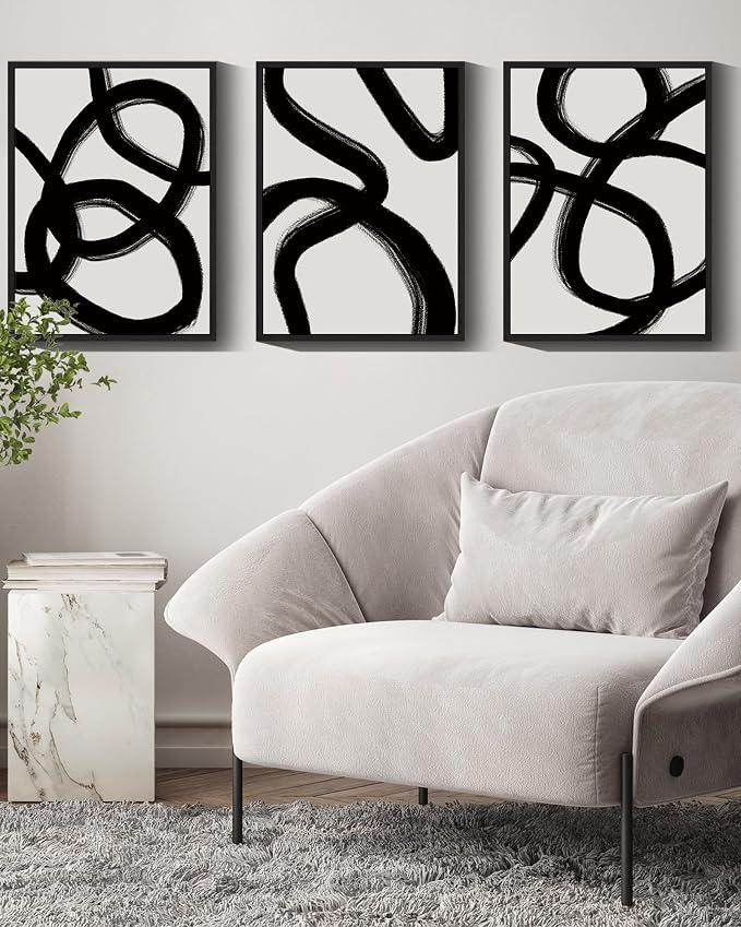Drsoum Black and Gray Abstract Framed Wall Art Decor Duotone Minimal Dark Brush Stroke Prints Shapes Illustrations Modern Art Decorative Ready To Hang - 11x14in Black Framed