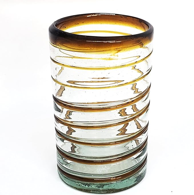 Amber Spiral 14 oz Drinking Glasses (set of 6), Recycled Glass, Lead-free, Toxin-Free (Drinking)
