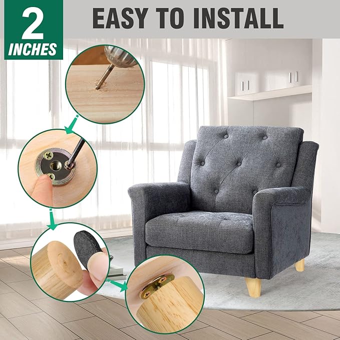 FoDau770 Rubber Wood Furniture Legs 2 Inches, Slant Tapered Wood Feet Mid Century Sofa Legs Set of 4, 5/16" UNC Furniture Feet Replacement Parts for Cabinet Couch Dresser Chair Ottoman Table