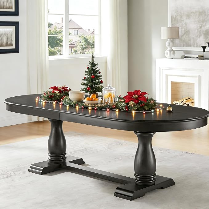JUSTONE 94.06 Inch Extendable Dining Table for 6, Dark Brown Oval Kitchen Table, Expandable Long Table for Dining Room & Kitchen (Table Only)