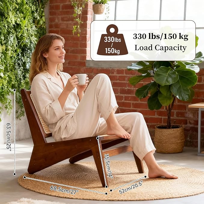 Furlide Rattan Chair 2Pcs, Mid-Century Accent Chair, Rattan Lounge Chair for Living Room, Boho Side Corner Comfy Chair for Bedroom and Balcony, Walnut