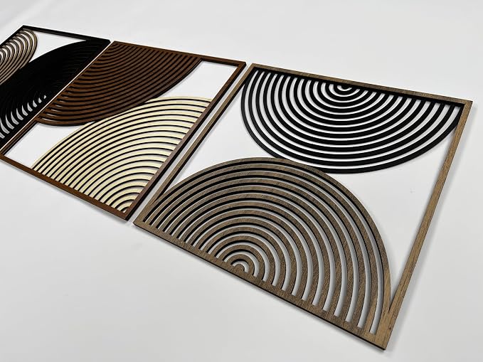 Boho Mid Century Wood Wall Art Set of 3, Abstract Geometric Wooden Wall Decor, Modern Decorative Panels, Large Home Accents Gift for Living Room and Bedroom