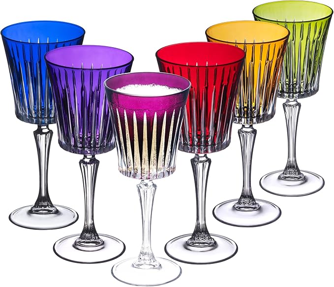 Barski European Colored Wine Glasses - Set of 6 Wine Goblets for Red or White Wine - Elegant Glassware Water Goblets - Gift Ready Stemware, Colorful Wine Glasses, 7.5 oz, Assorted