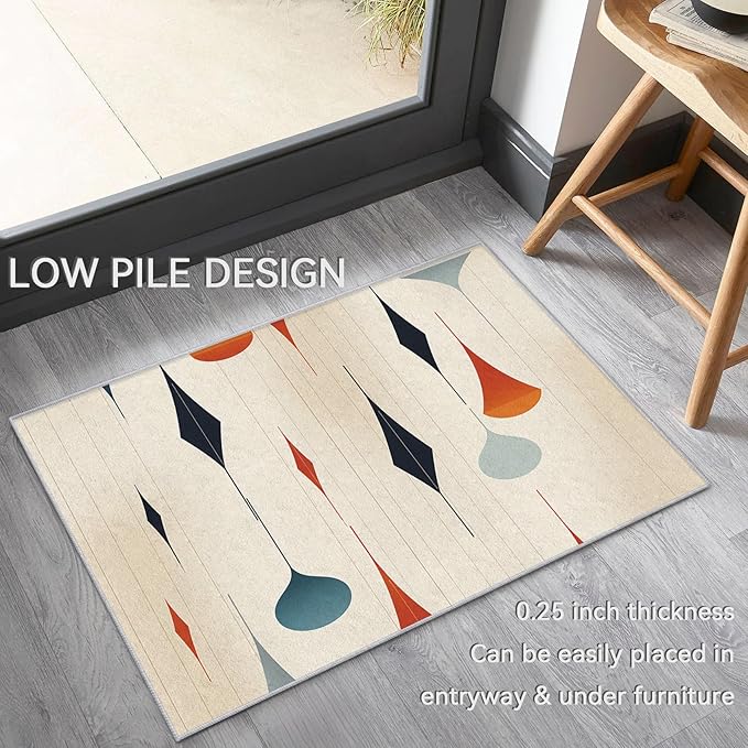 Mid Century Rugs for Living Room 8x10, Retro 50s Geometric Abstract Modern Pattern Design Area Rug, Mid Century Bedroom Decor Carpet, Non Slip, Washable (RG427)