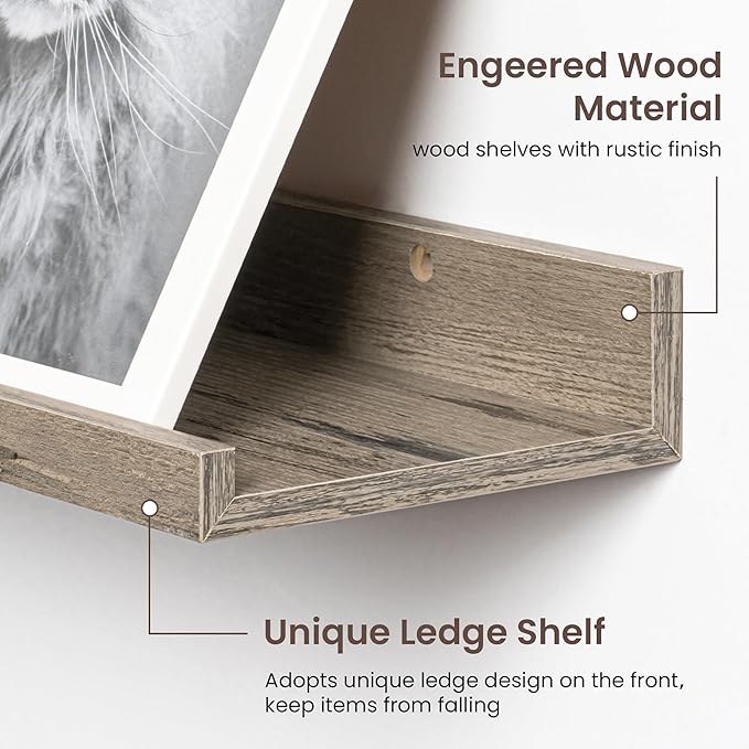 Axeman 30 Inch Floating Shelves | Grey Picture Ledge Shelf Set of 3 | Rustic Grey Wood Wall Shelves with Lip | 30" Picture Shelf for Wall with Ledge | Photo Shelves