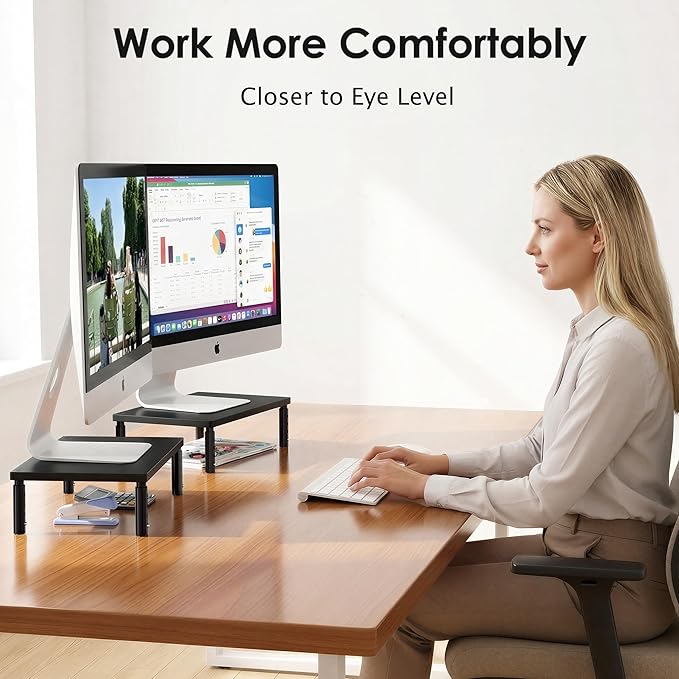 OPNICE Desk Organizers and Accessories, Adjustable Computer Monitor Stand Riser, Laptop Stand for Desk, Office Desk Accessories & Workspace Organizers for Home Office, Black-2P