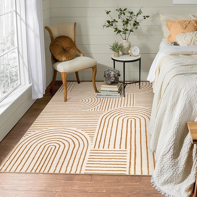 Lahome Abstract Bedroom Rugs, Soft Washable Area Rugs 4x6 Non Slip Rainbow, Ultra-Thin Orange Throw Carpet for Entryway Kitchen Living Room Darrell, Orange