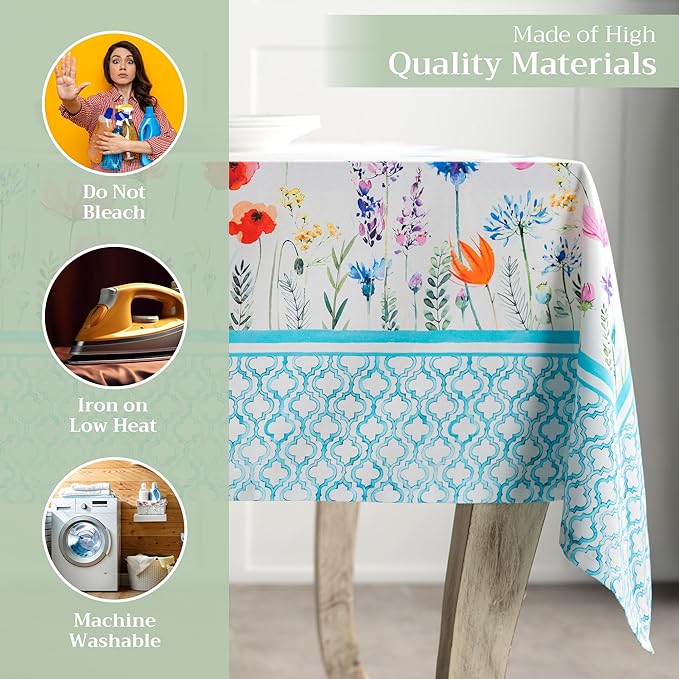 Maison d' Hermine Table Cloth Square Table 100% Cotton 54 x 54 Inches Tablecloth Reusable Decorative for Dining Room Farmhouse Home Valentines Day Decorations Spring Summer - Flower in The Field