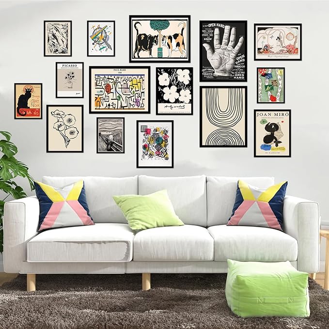 TRAMIN Eclectic Wall Art Prints Set – Colorful Vintage Bauhaus Abstract Paintings, Maximalist Boho Collage Posters for Bedroom, Dorm & Home Decor (Unframed)