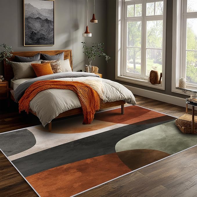 Mid Century Modern Rugs 6x9, Abstract Retro Art Washable 6 x 9 Area Rug for Living Room, Bedroom, Low Pile Non Slip Stain Resistant Carpet, Mid Century Home Decor Accessories & M934
