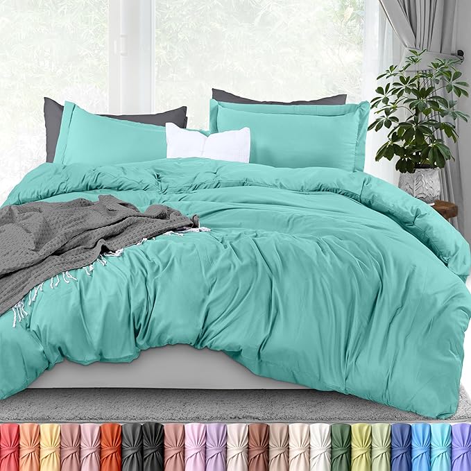 Utopia Bedding Duvet Cover King Size - 3 Piece with Zipper Closure - 1 Comforter Cover 104X90 Inches & 2 Pillow Shams 20X36 Inches (Spa Blue) Comforter Not Included