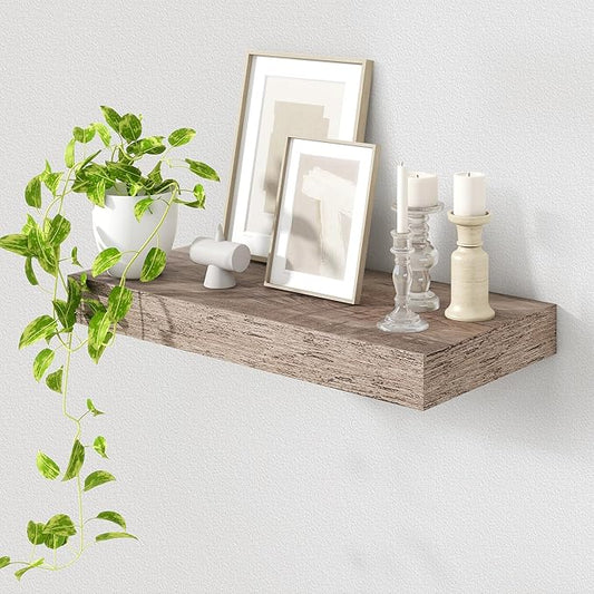 12 Inch Deep Floating Shelves | 24 Inch Grey Floating Shelves | 24''W x 12''D Rustic Grey Wood Shelves for Wall | Deep Wood Shelves for Living Room Bathroom Laundry Room Kitchen