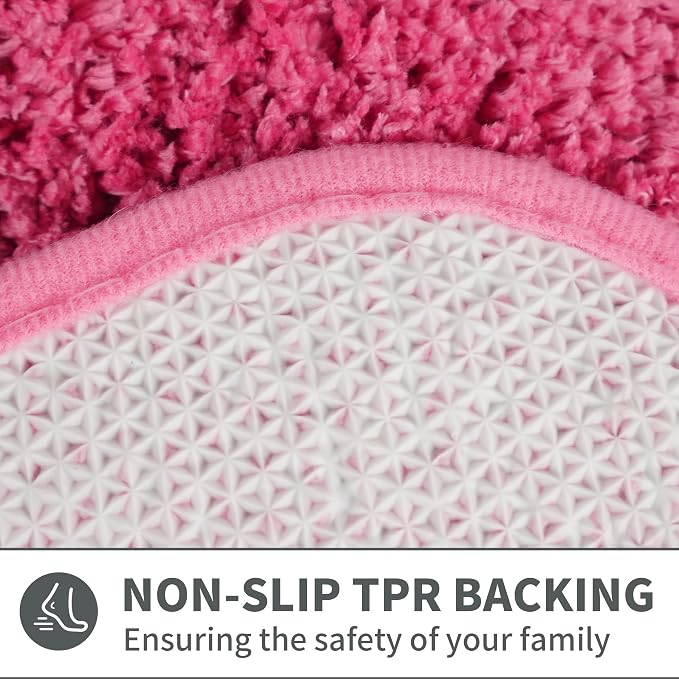 Cute Scalloped Rose Pink Small Bathroom Rugs Mat,Non Slip Absorbent Quick Dry Bath Mats for Shower Room,Microfiber Bath Rug for Floor Washable Carpet for Shower Tub Sink Bedroom,16"x24"