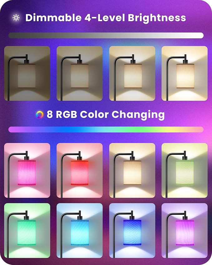 RGB Floor Lamp for Living Room with Remote and Foot Switch, Modern Standing, Dimmable Corner Lamp,10W Bulb 3 Color Temperatures, for Bedroom, Office, Corner, ETL Listed, White RCW19LD05