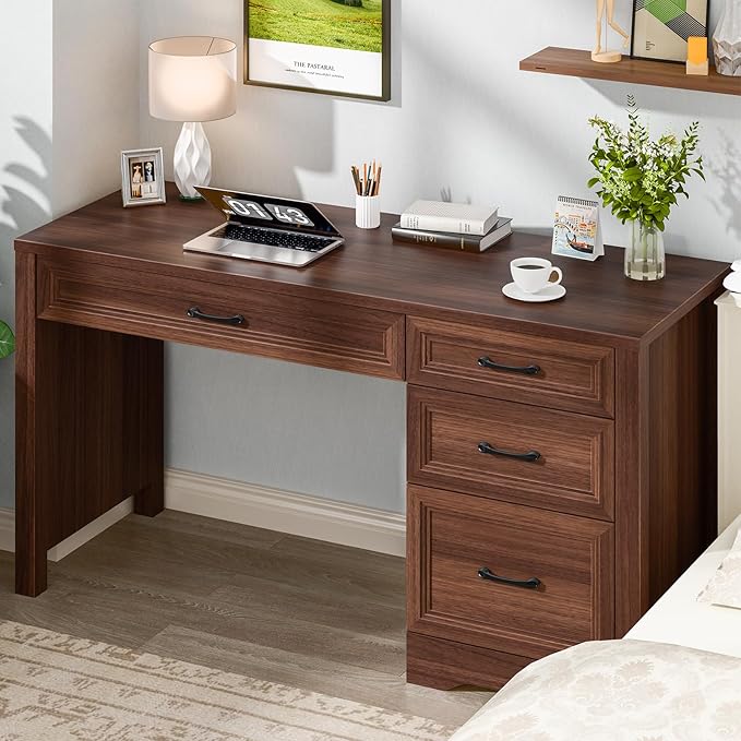Vabches Farmhouse Executive Desk with Storage and Ample File Drawer, Rustic Large Home Writing Desk for Bedroom, Walnut