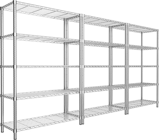 Storage Shelves Heavy Duty, 3 PCS 36" L x 14" W x 72" H Garage Wire Shelving Unit Loads 1750LBS, 5-Tier Adjustable Metal Industrial Utility Shelf Rack for Kitchen, Laundry Room, Warehouse, Basement