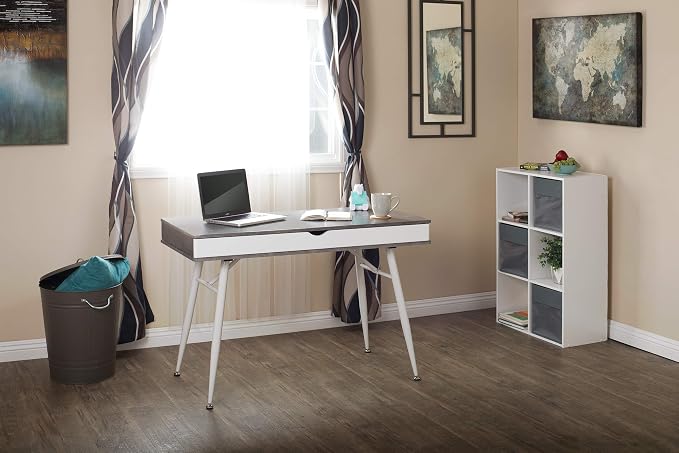Calico Designs 51252 Alcove Modern Large Split Drawer in White/Cement Gray Desk with Storage