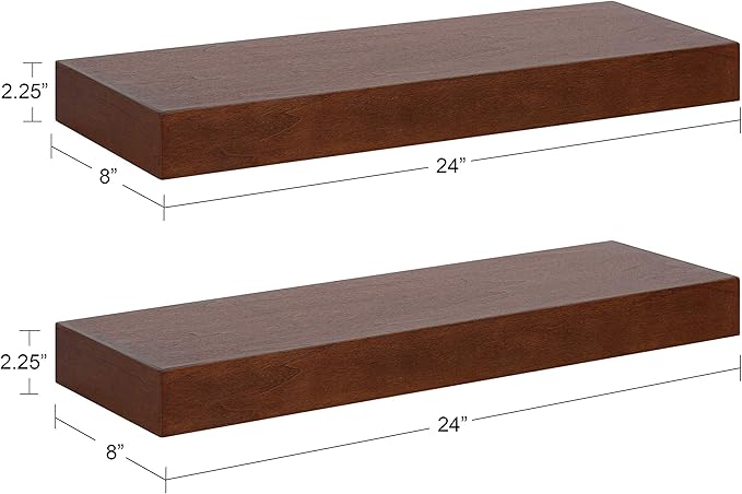 Kate and Laurel Havlock Modern Floating Shelves, Set of 2, Walnut Brown, Mid-Century Storage and Display Shelves for Wall
