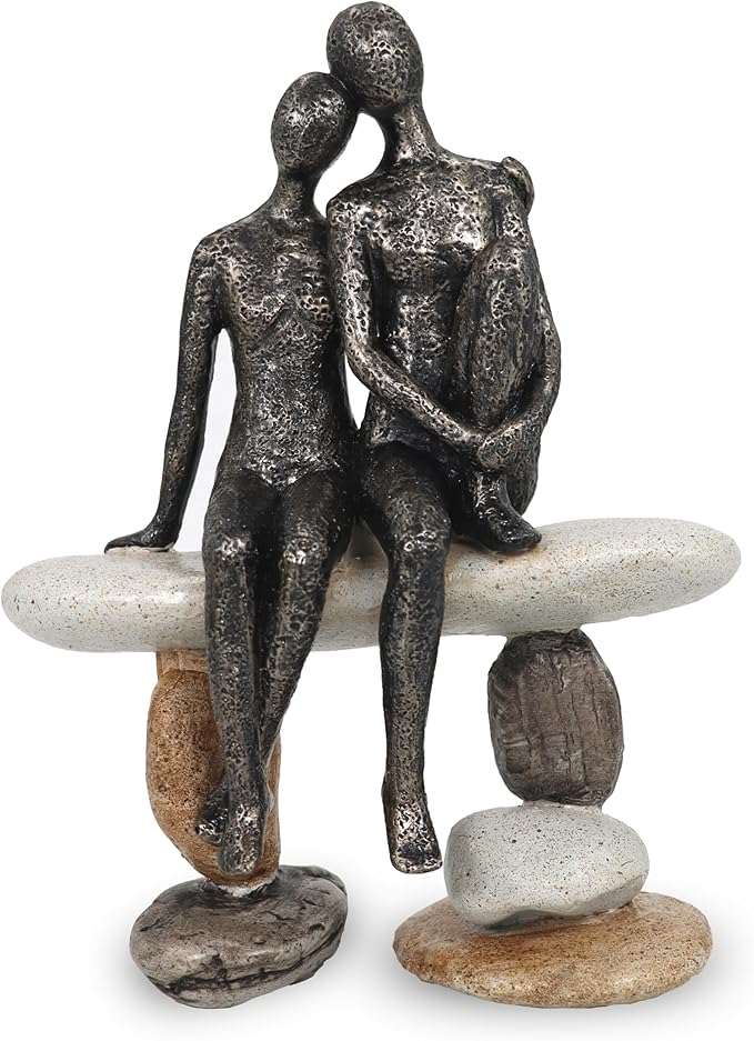 Lescafita Romantic Couple Figurines Sculpture – Abstract Couple Sculpture on Stone Bench, Modern Home Decor Statue, Unique for Couple