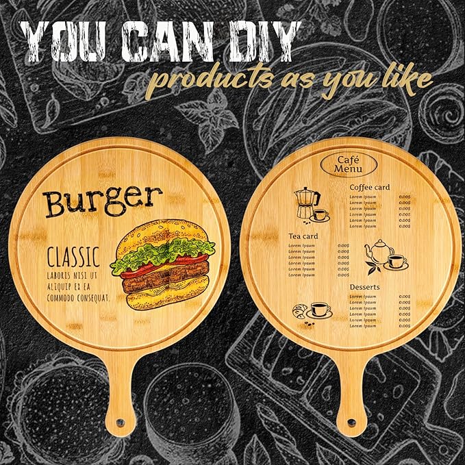 Nuenen 20 Pcs Round Wood Cutting Board with Handle Acacia Bamboo Wooden Serving Kitchen Chopping Boards for Pizza, Bread, Cheese, Charcuterie, Fruit, Vegetables (Bamboo)