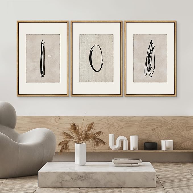 SIGNWIN Framed Canvas Print Wall Art Set Mid-Century Modern Paint Strokes Abstract Shapes Illustrations Modern Art Decorative Minimal Multicolor for Living Room, Bedroom, Office - 16"x24"x3 Natural